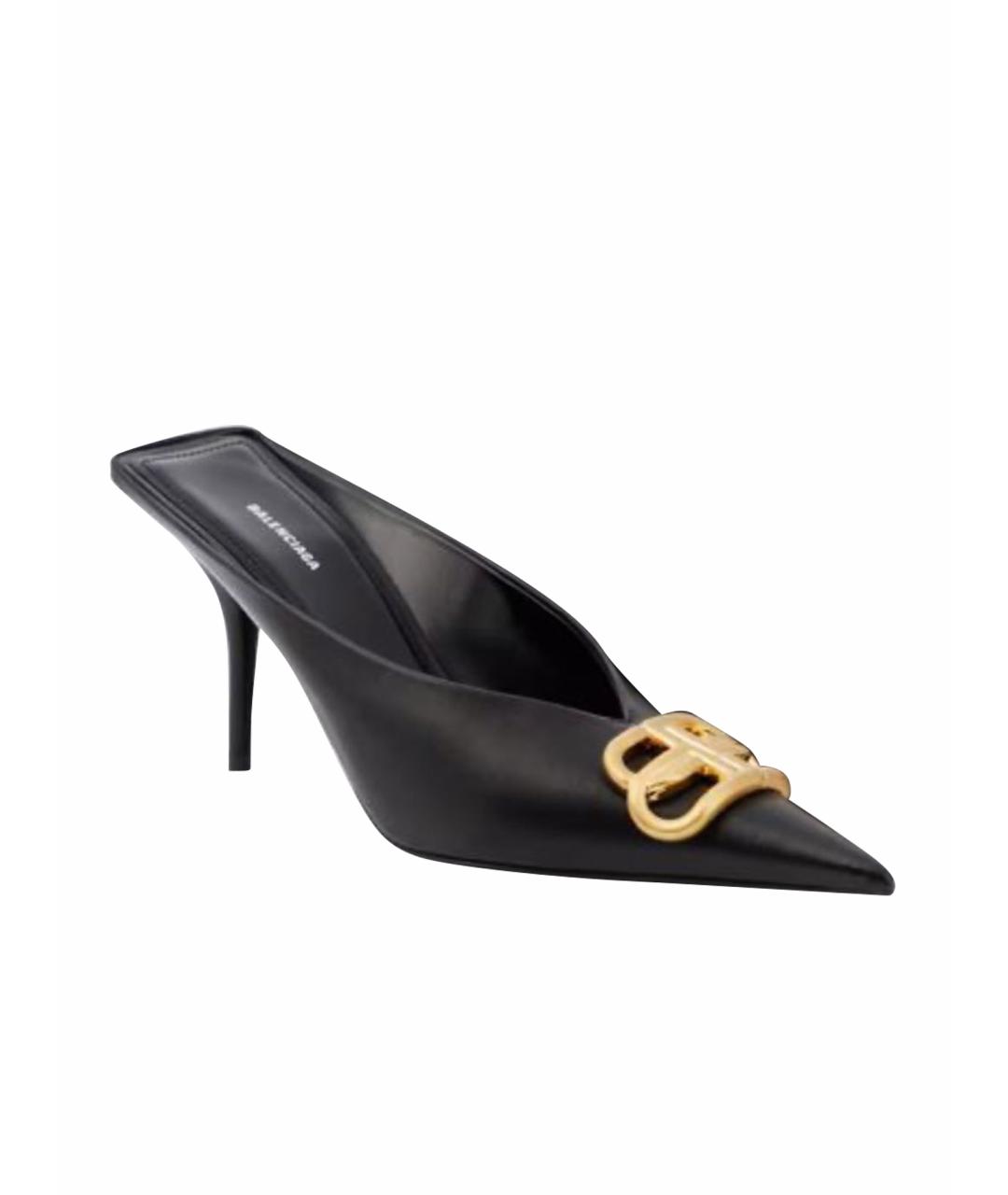 BALENCIAGA Черные кожаные мюли, фото 1