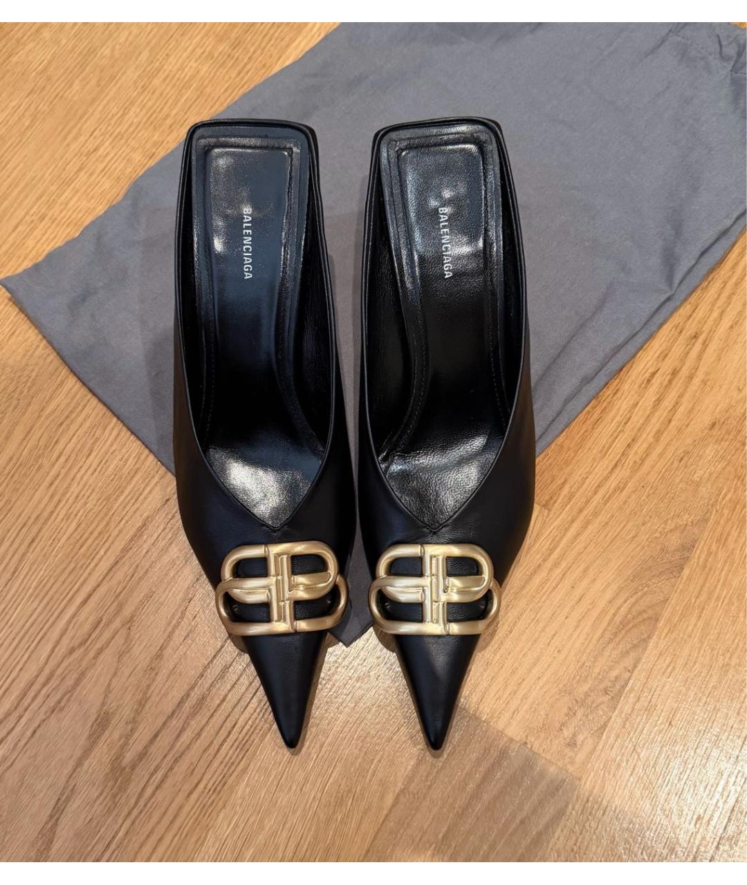 BALENCIAGA Черные кожаные мюли, фото 2