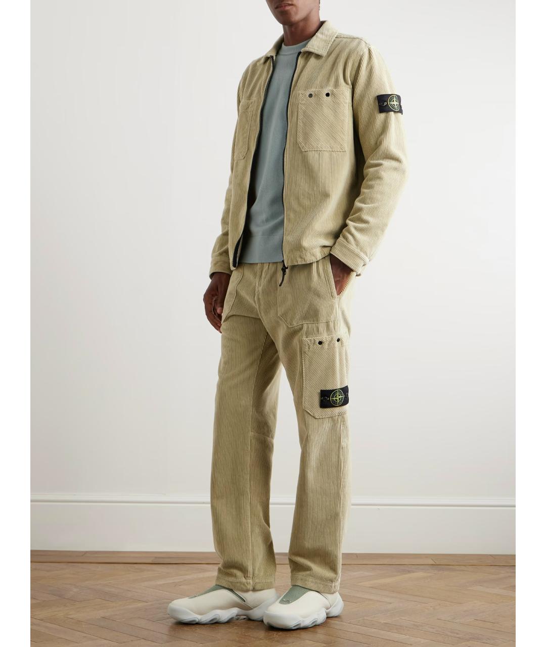 STONE ISLAND Бежевые хлопковые повседневные брюки, фото 2