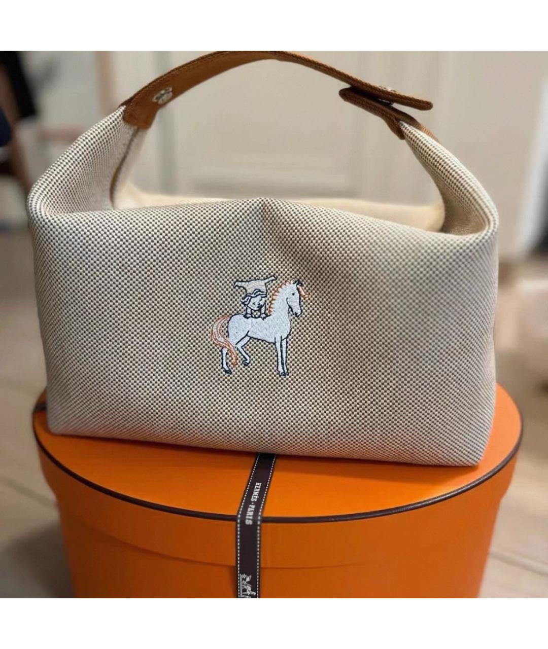 HERMES Белая тканевая косметичка, фото 3