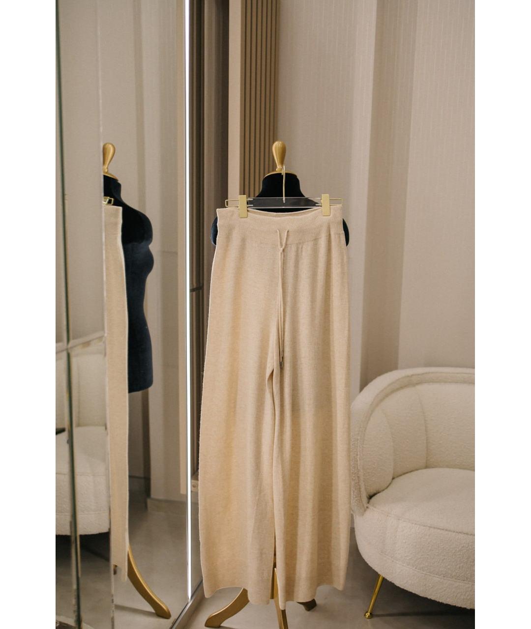 ERMANNO SCERVINO Бежевые шерстяные прямые брюки, фото 5