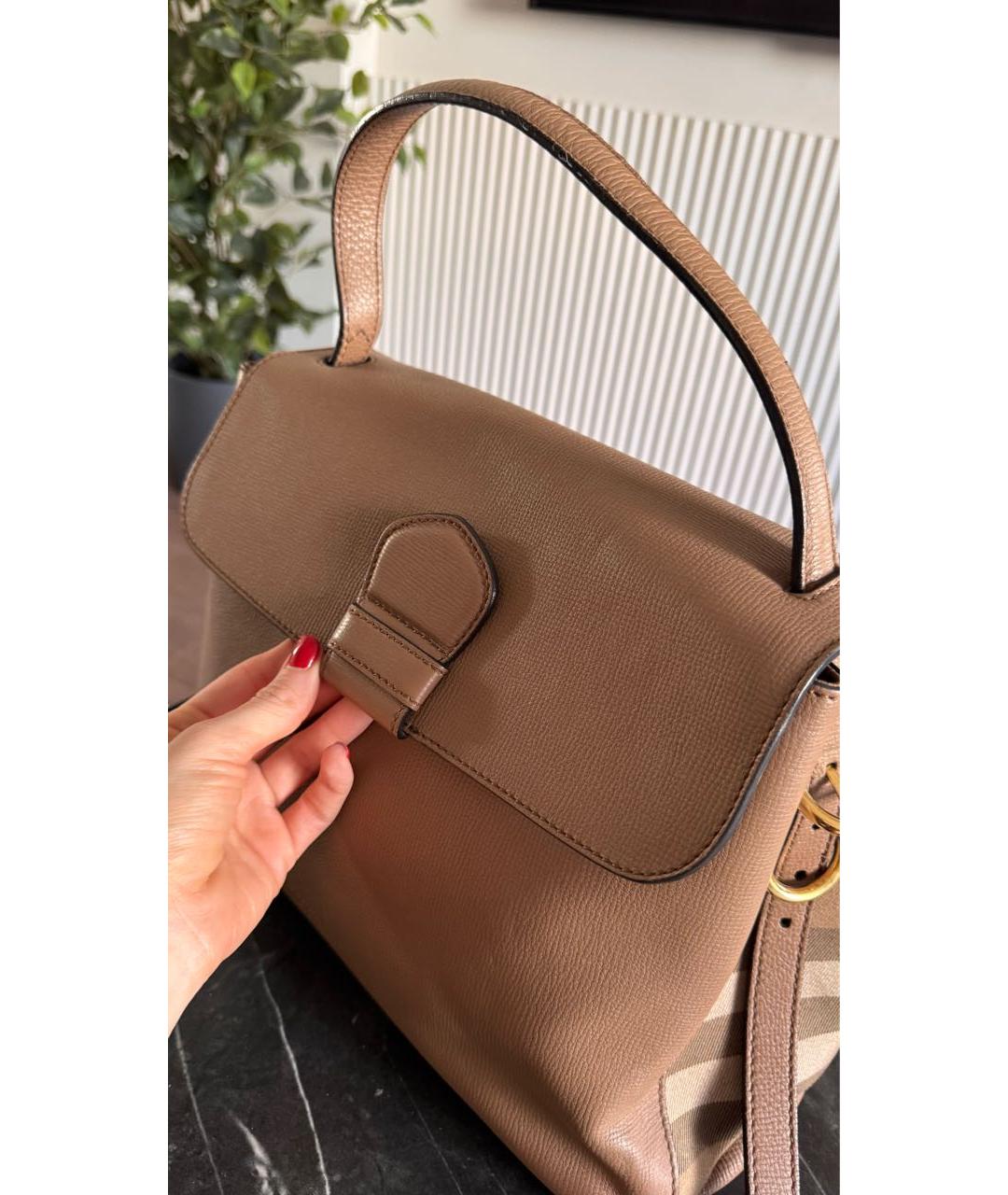 BURBERRY Бежевая кожаная сумка с короткими ручками, фото 8