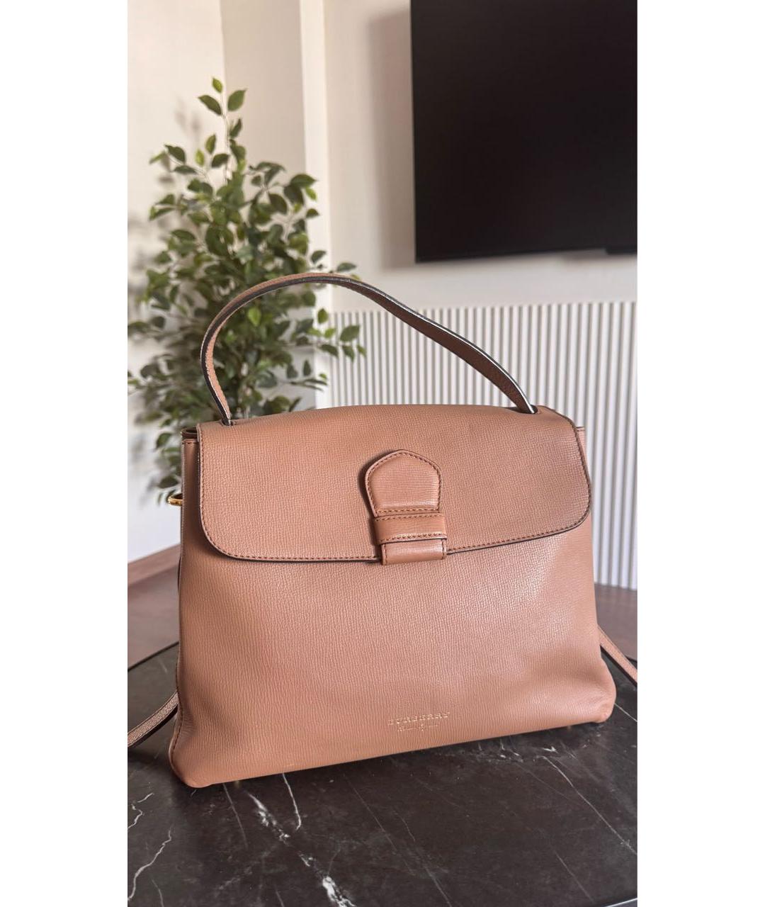BURBERRY Бежевая кожаная сумка с короткими ручками, фото 9