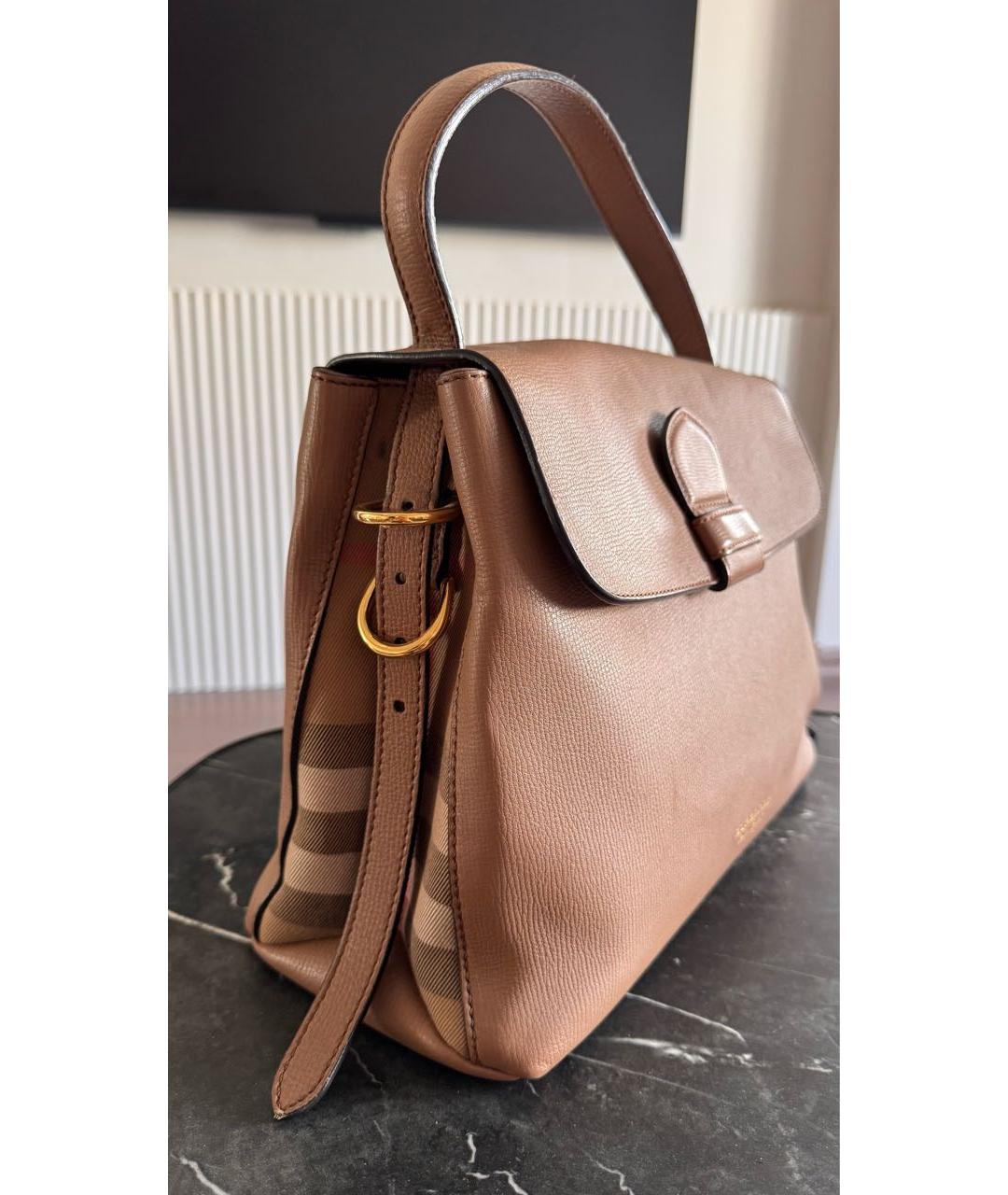 BURBERRY Бежевая кожаная сумка с короткими ручками, фото 6