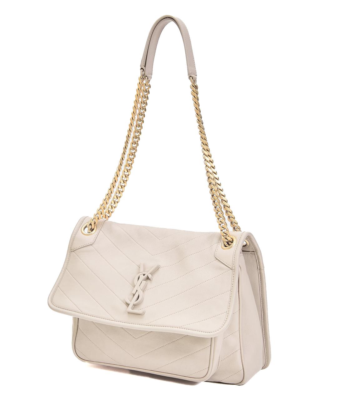 SAINT LAURENT Бежевая кожаная сумка через плечо, фото 7