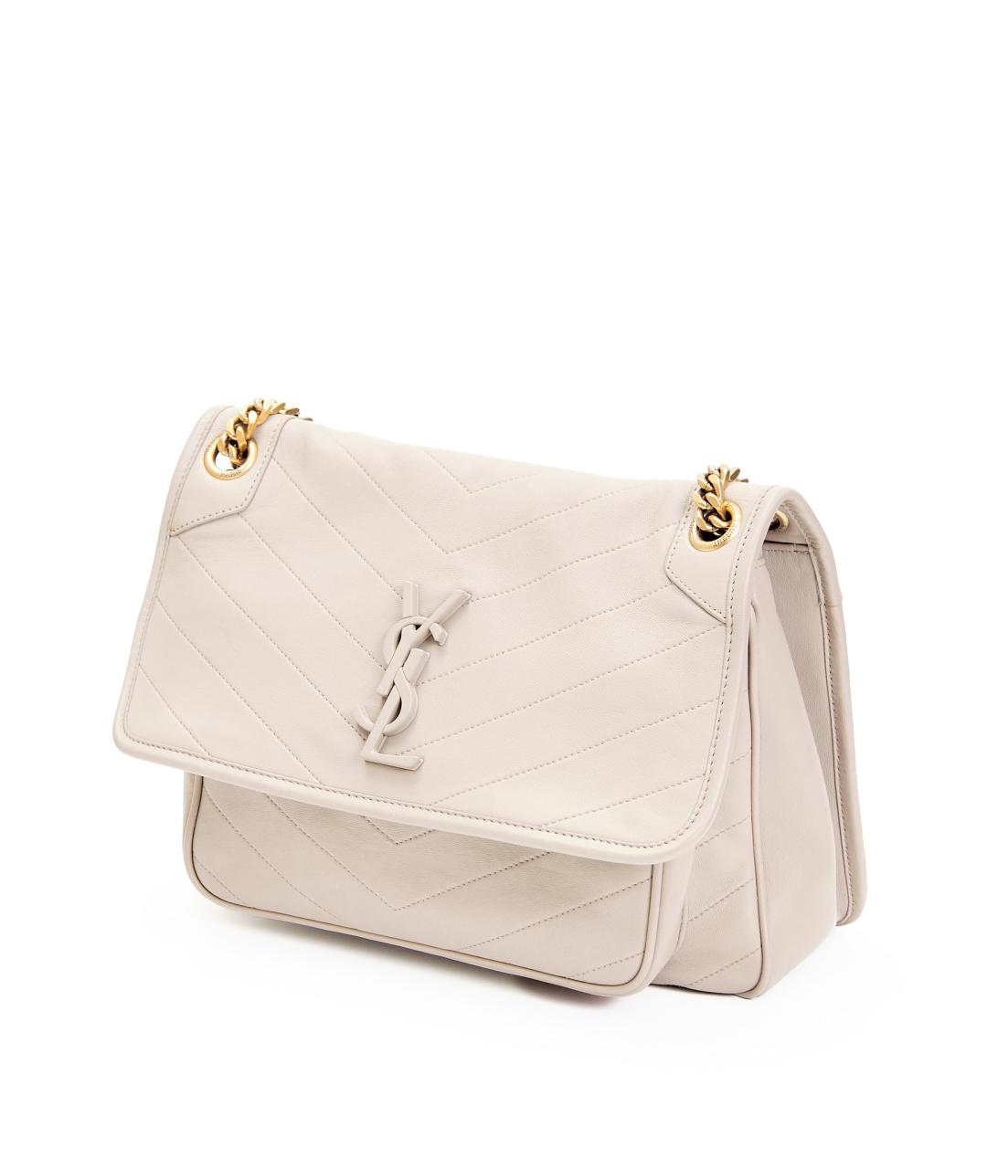 SAINT LAURENT Бежевая кожаная сумка через плечо, фото 6