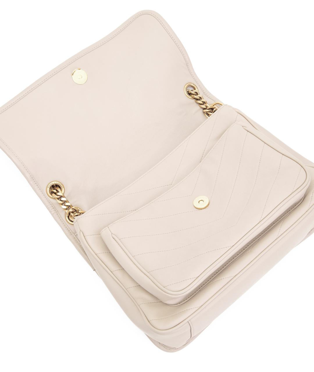 SAINT LAURENT Бежевая кожаная сумка через плечо, фото 5