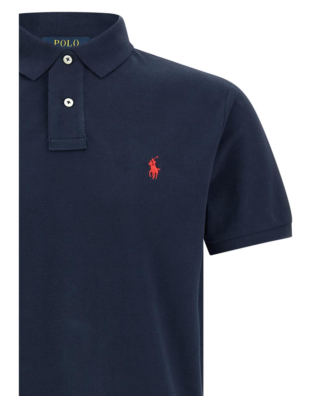 POLO RALPH LAUREN Синее хлопковое поло с коротким рукавом, фото 3