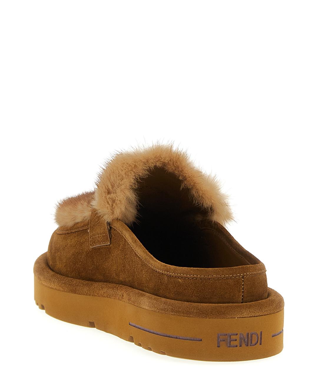 FENDI Коричневые замшевые сабо, фото 3