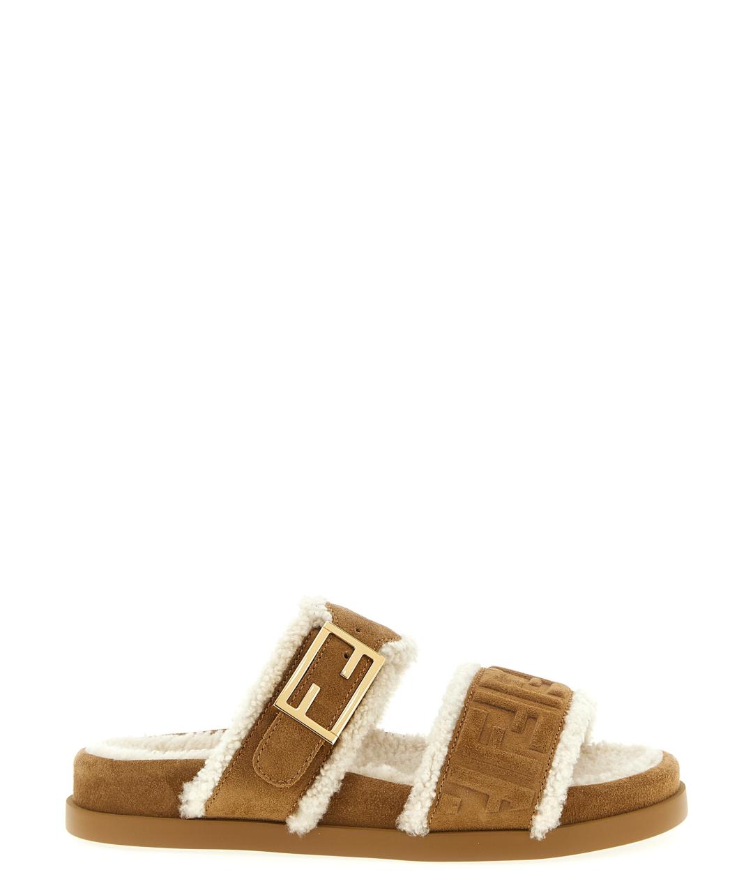 FENDI Бежевые кожаные босоножки, фото 1