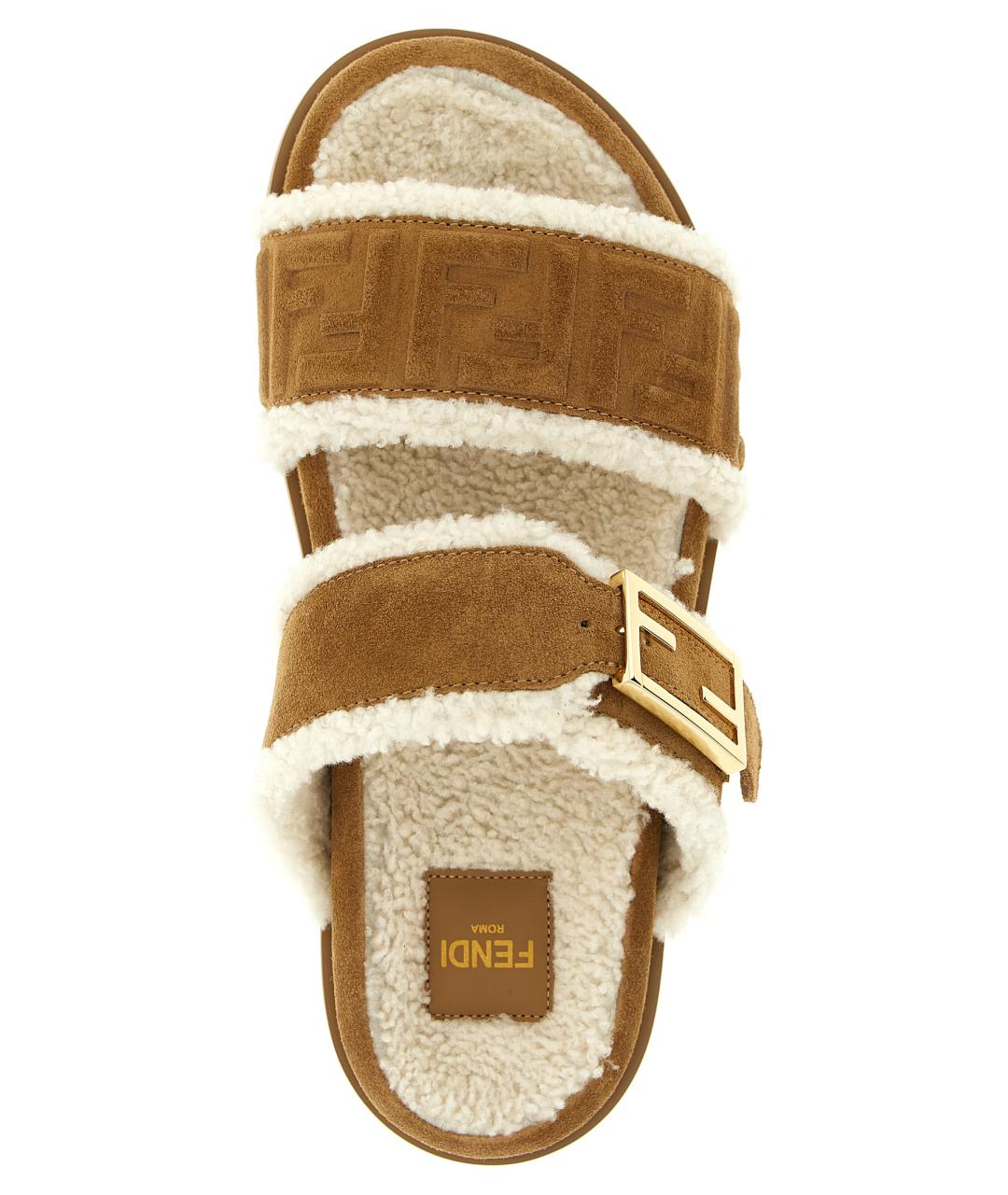 FENDI Бежевые кожаные босоножки, фото 4