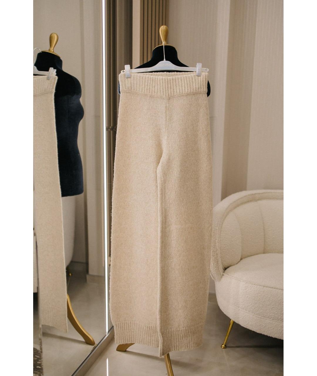 ERMANNO SCERVINO Бежевые шерстяные прямые брюки, фото 7