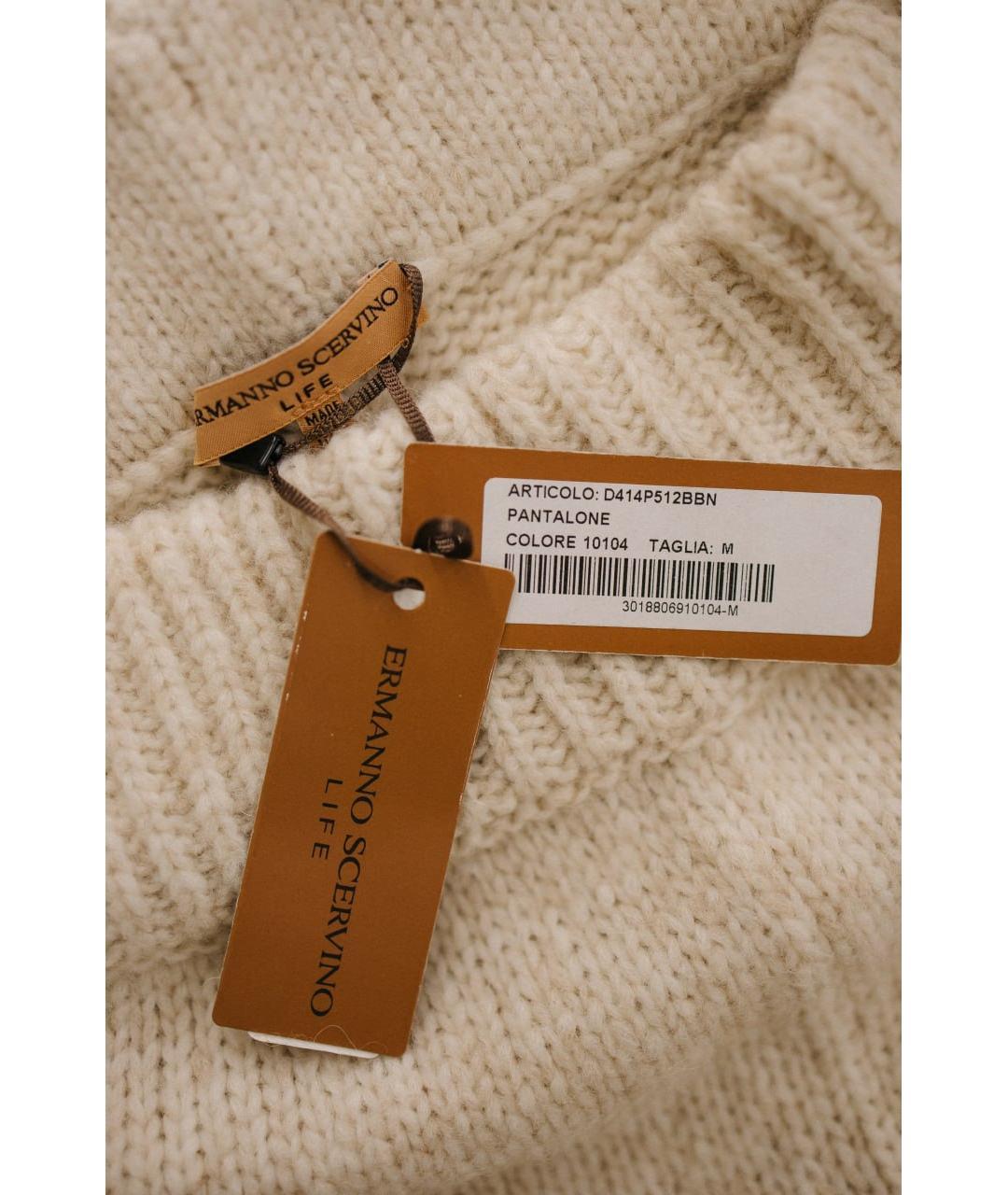 ERMANNO SCERVINO Бежевые шерстяные прямые брюки, фото 5