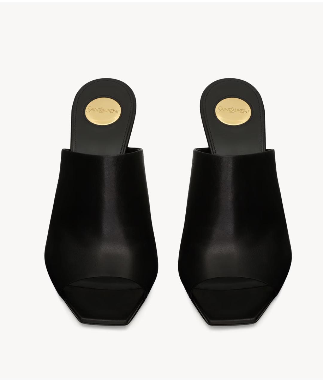 SAINT LAURENT Черные кожаные мюли, фото 2