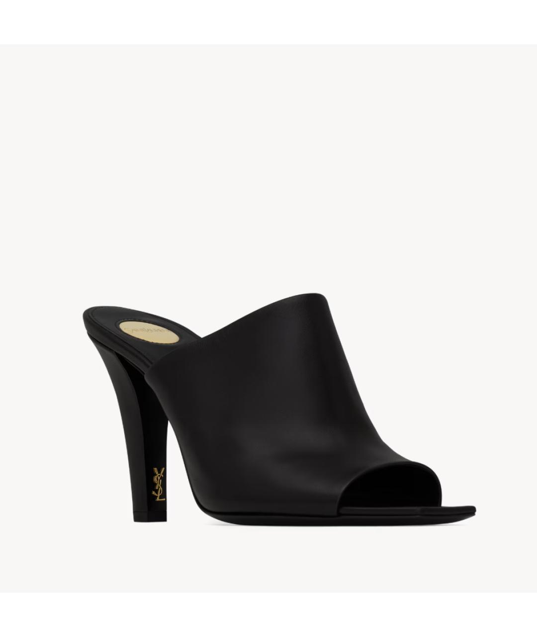 SAINT LAURENT Черные кожаные мюли, фото 3