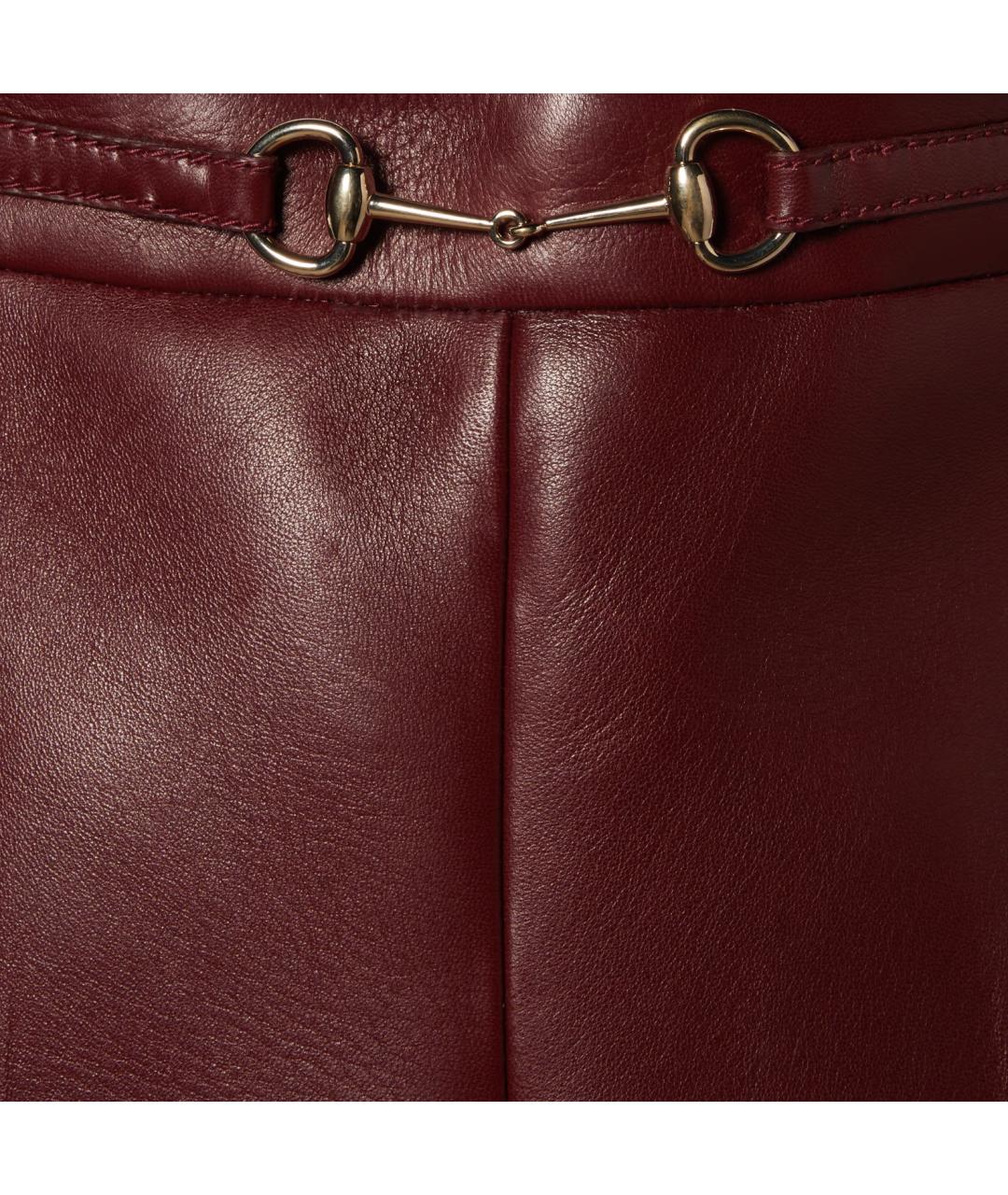 GUCCI Бордовые кожаные прямые брюки, фото 6