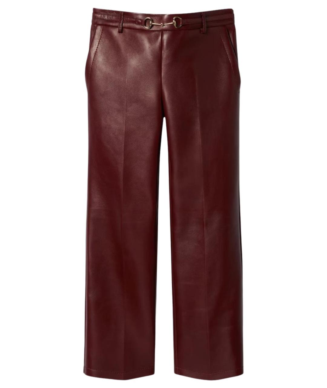 GUCCI Бордовые кожаные прямые брюки, фото 1