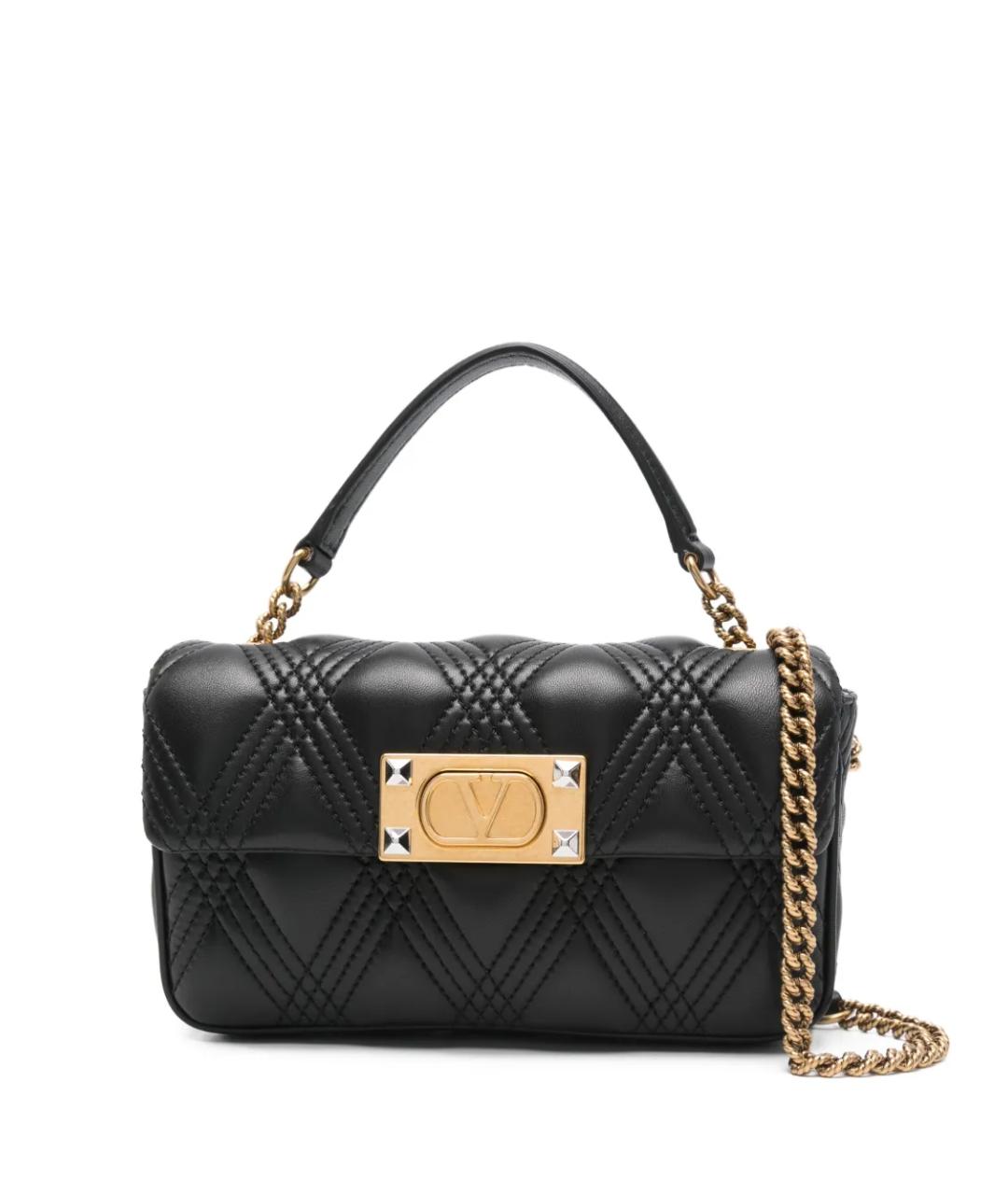 VALENTINO Черная кожаная сумка с короткими ручками, фото 1
