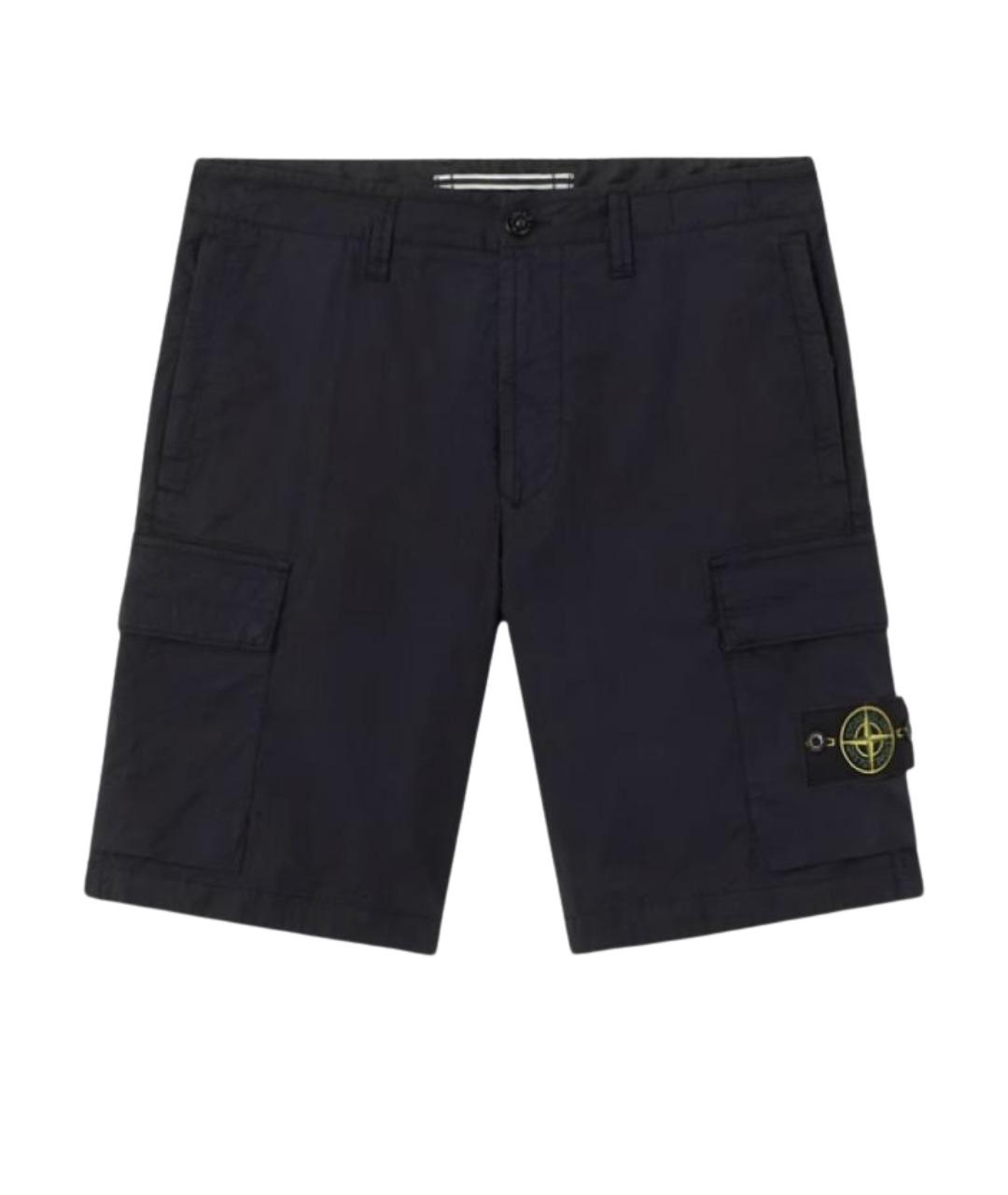 STONE ISLAND Темно-синие хлопко-эластановые шорты, фото 1