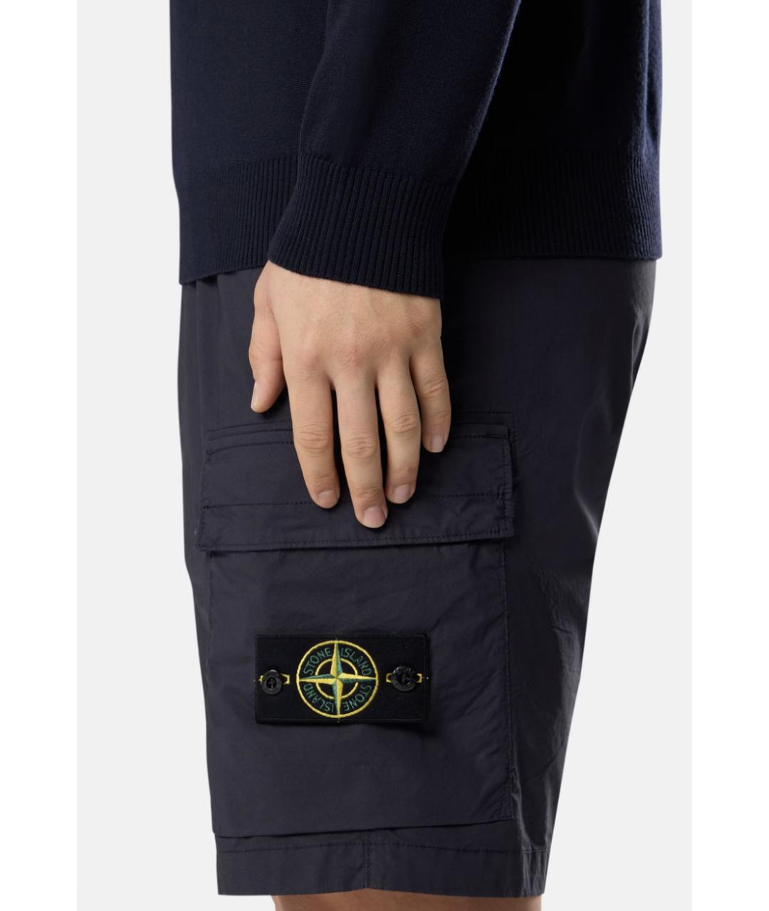 STONE ISLAND Темно-синие хлопко-эластановые шорты, фото 3