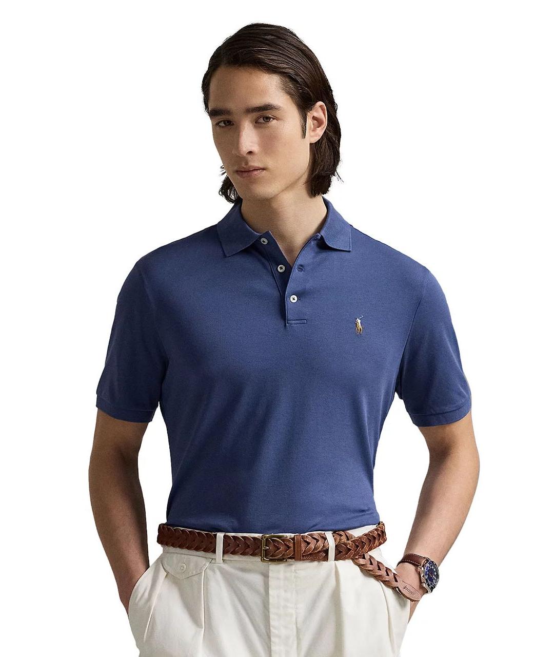 POLO RALPH LAUREN Синее хлопковое поло с коротким рукавом, фото 3