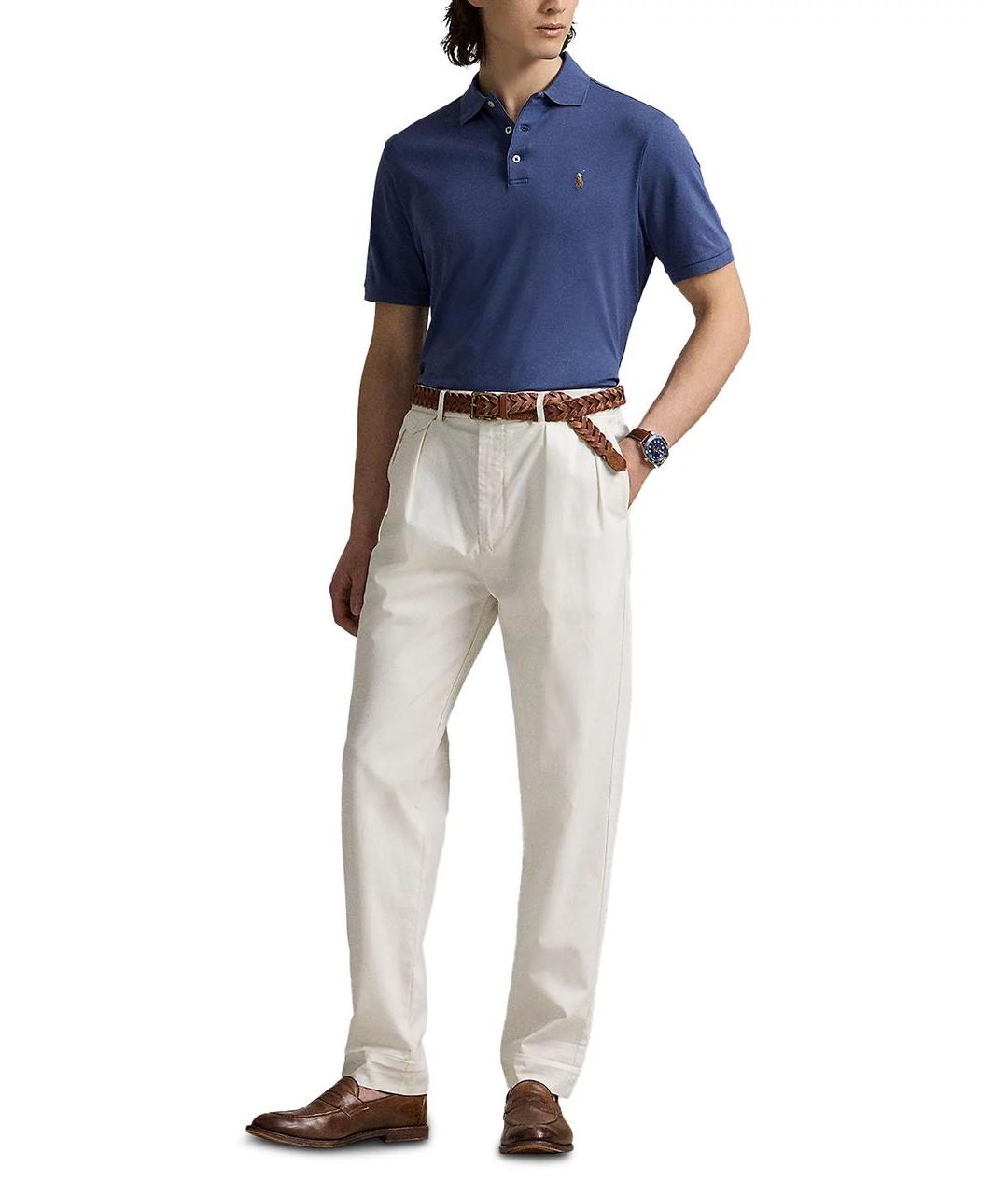 POLO RALPH LAUREN Синее хлопковое поло с коротким рукавом, фото 4