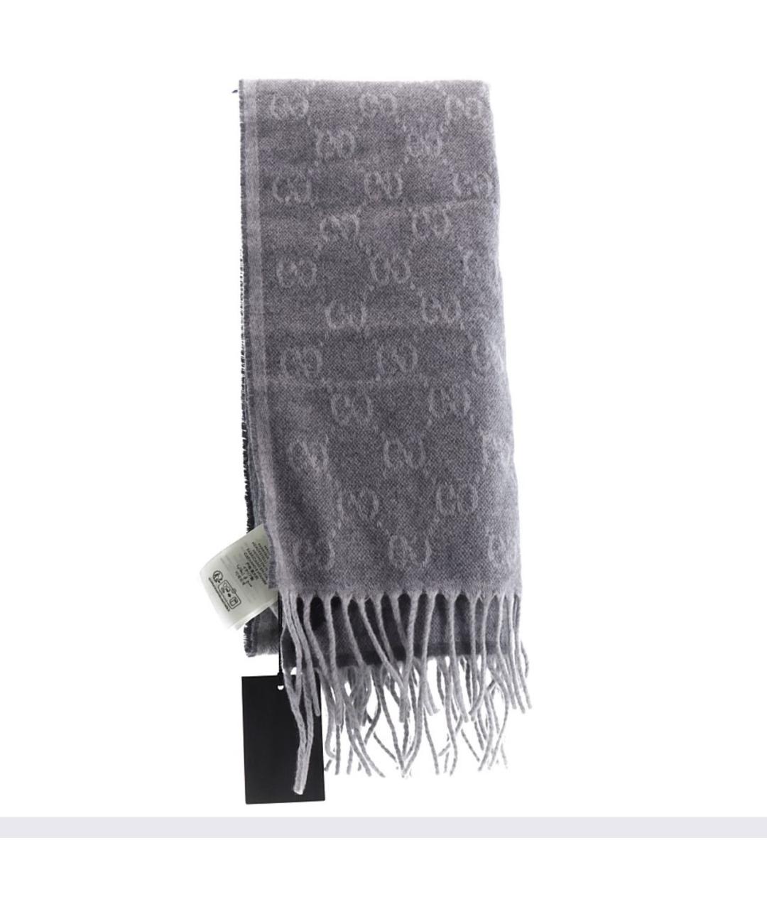 GUCCI Серый шерстяной шарф, фото 2