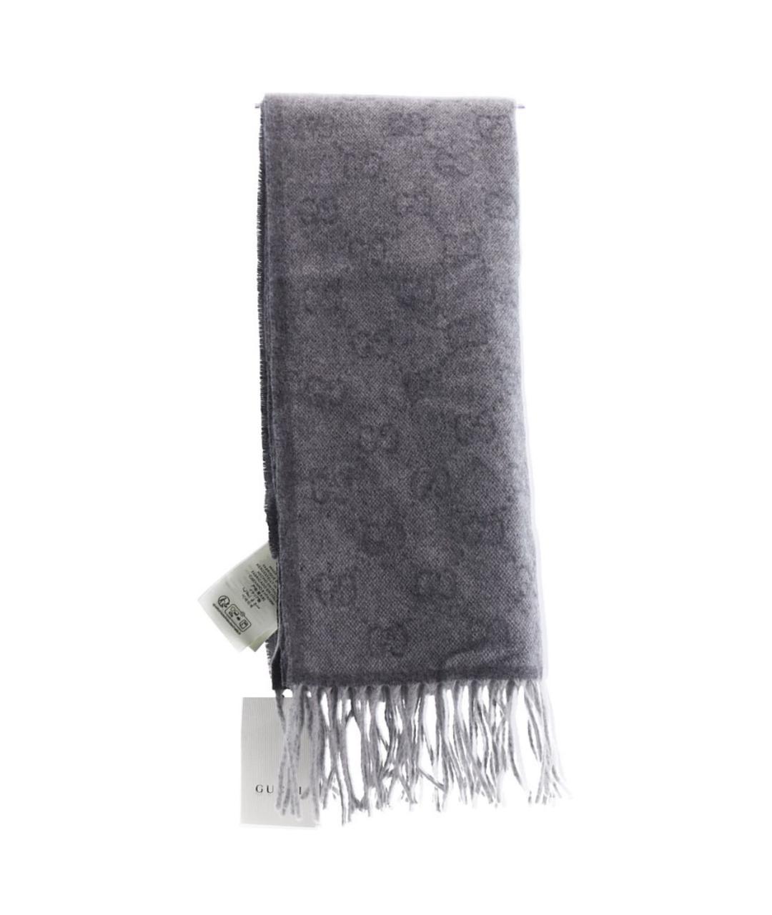 GUCCI Серый шерстяной шарф, фото 3