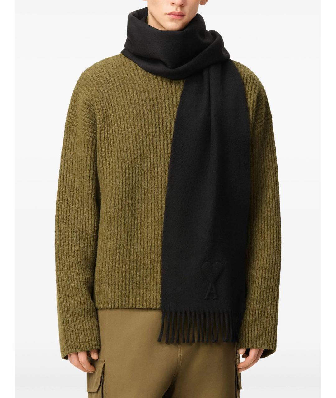 Ami Paris Черный шерстяной шарф, фото 4