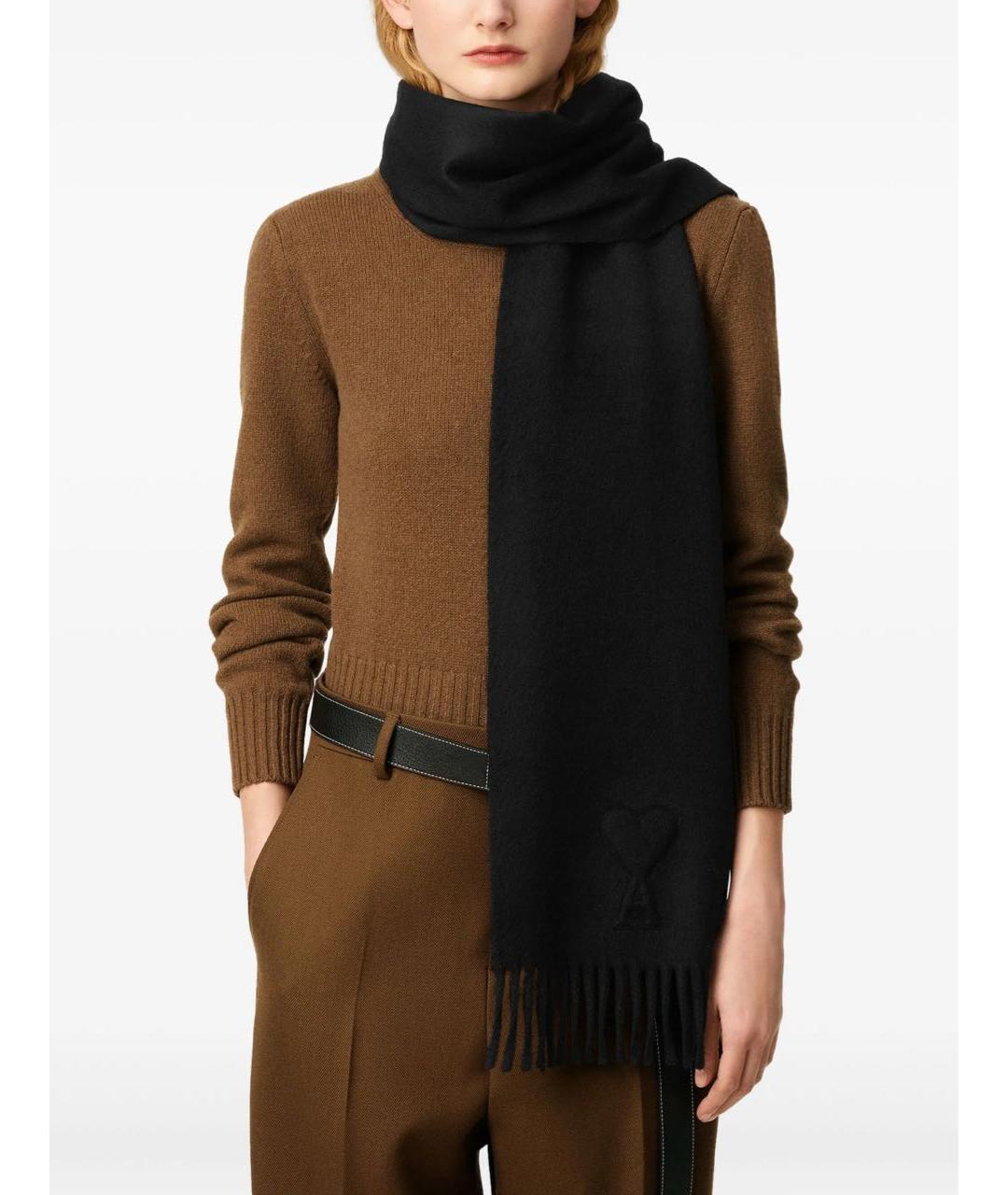 Ami Paris Черный шерстяной шарф, фото 3