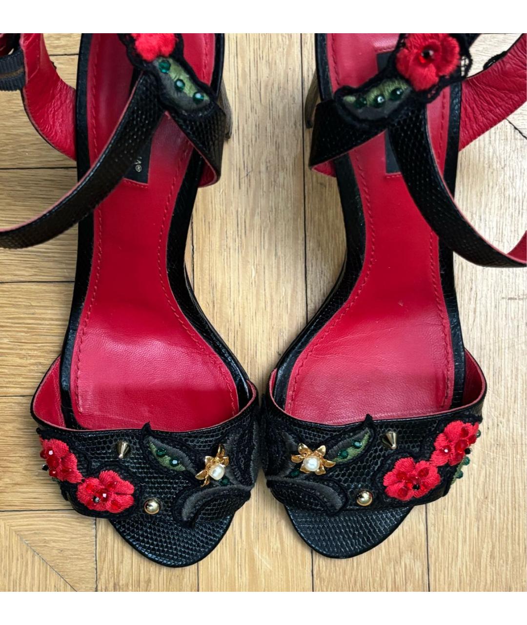 DOLCE&GABBANA Черные кожаные босоножки, фото 3