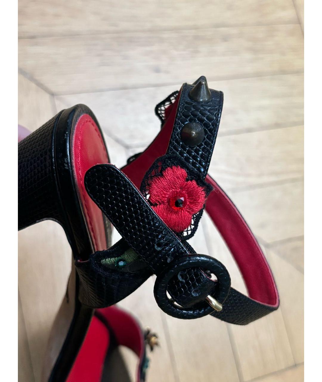 DOLCE&GABBANA Черные кожаные босоножки, фото 4