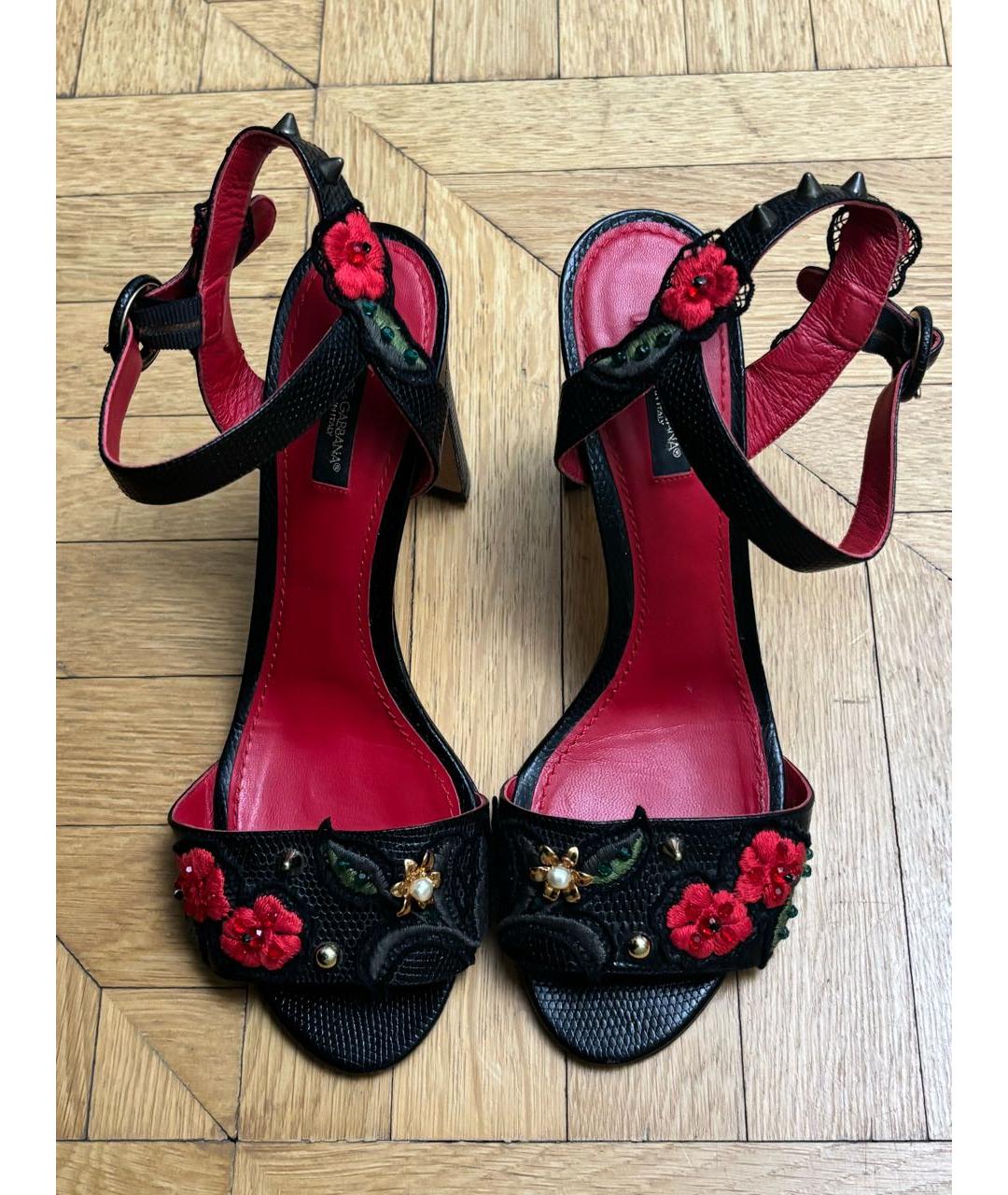 DOLCE&GABBANA Черные кожаные босоножки, фото 2