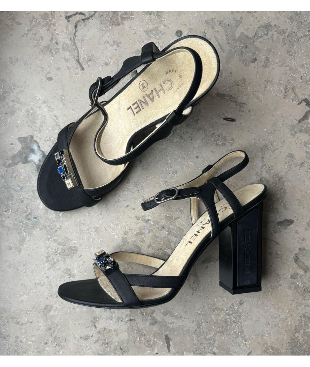 CHANEL Черные текстильные босоножки, фото 2