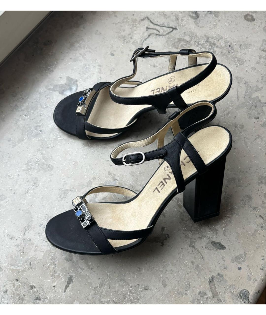 CHANEL Черные текстильные босоножки, фото 5