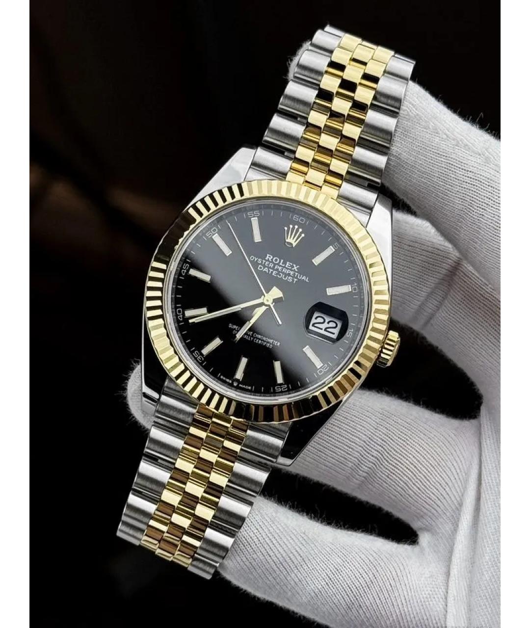 ROLEX Черные часы из желтого золота, фото 2