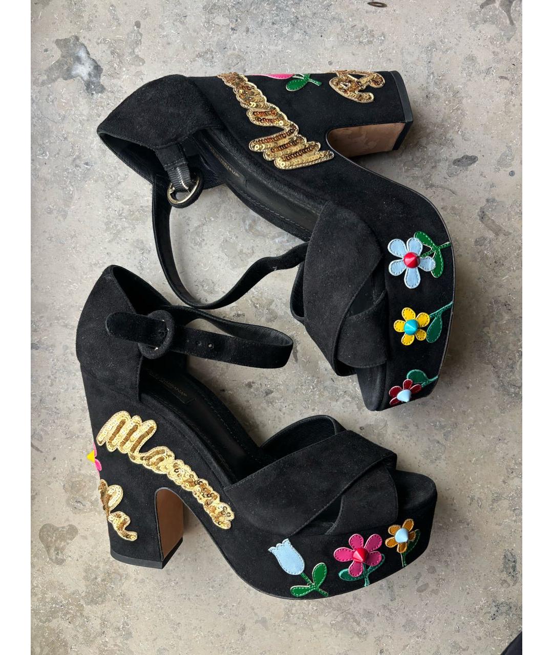 DOLCE&GABBANA Черные замшевые босоножки, фото 5