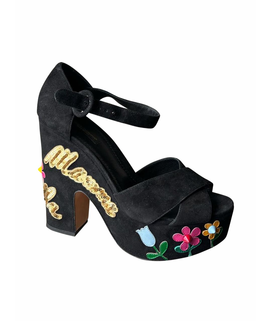DOLCE&GABBANA Черные замшевые босоножки, фото 1