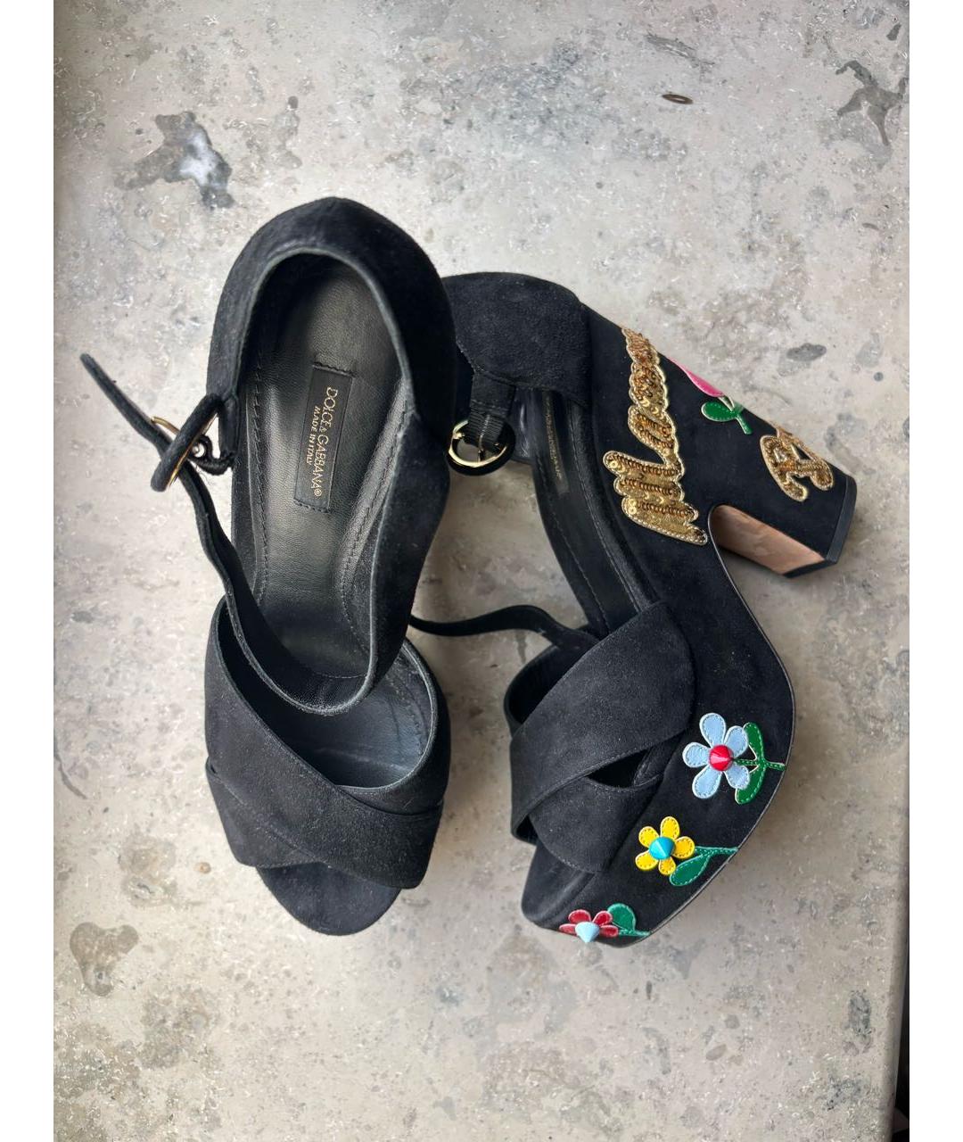 DOLCE&GABBANA Черные замшевые босоножки, фото 2