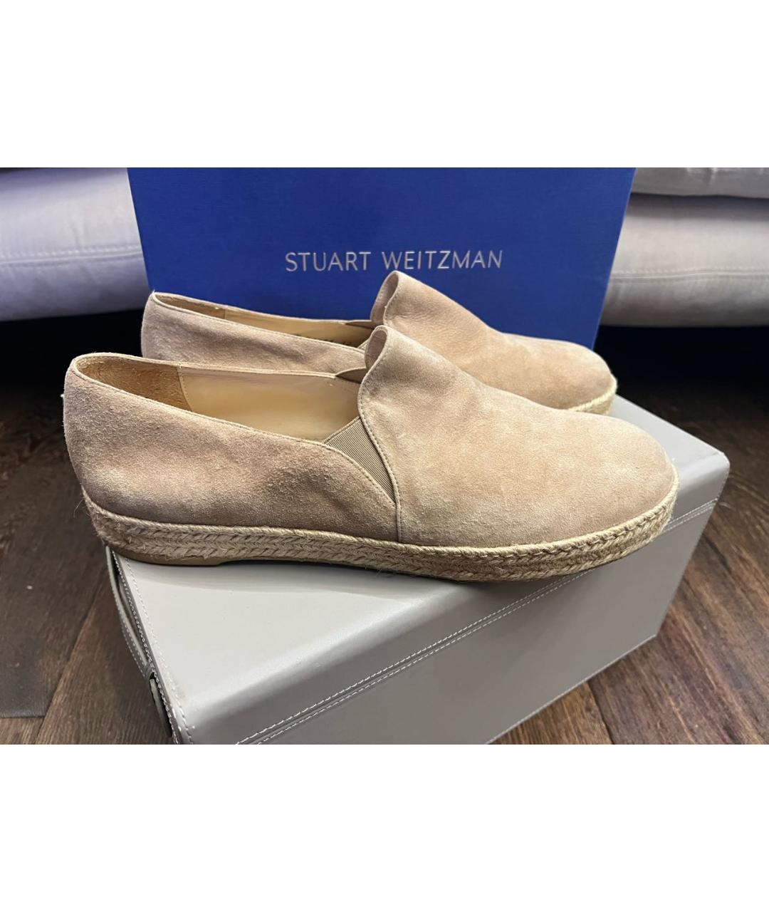 STUART WEITZMAN Бежевые кожаные лоферы, фото 5