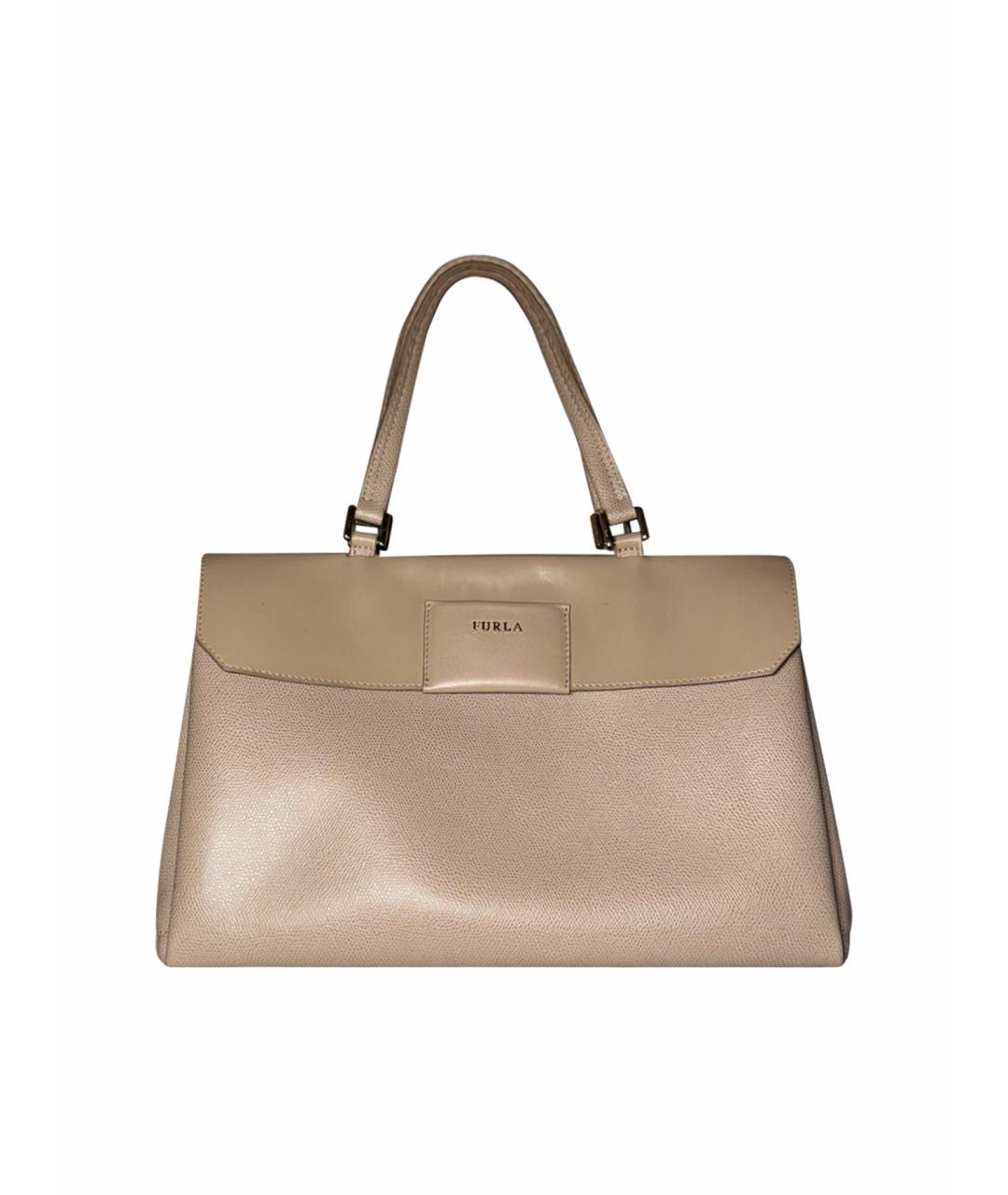 FURLA Бежевая кожаная сумка с короткими ручками, фото 1