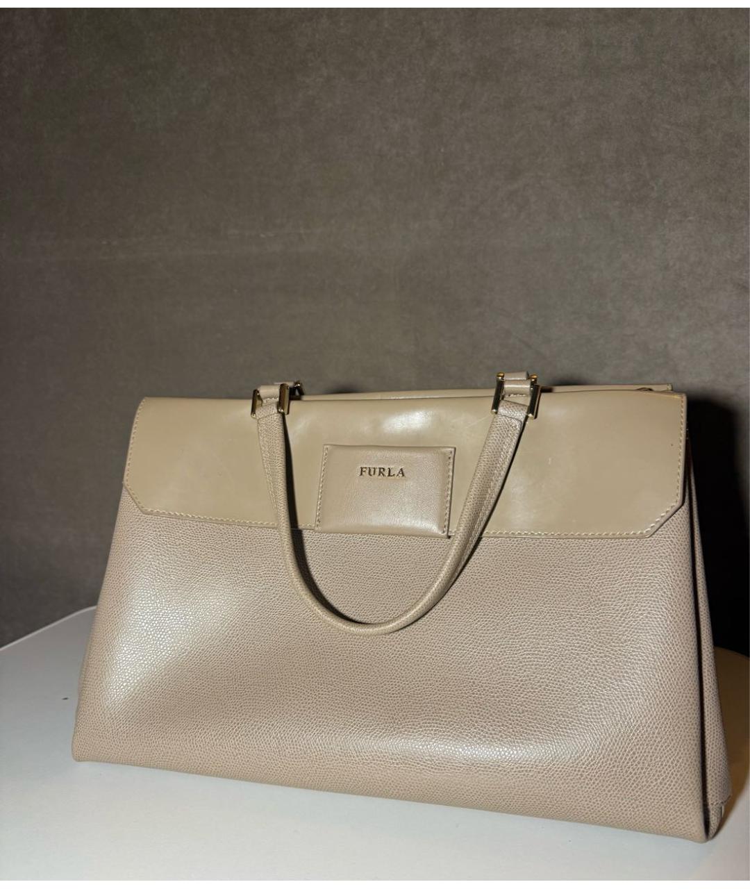FURLA Бежевая кожаная сумка с короткими ручками, фото 7