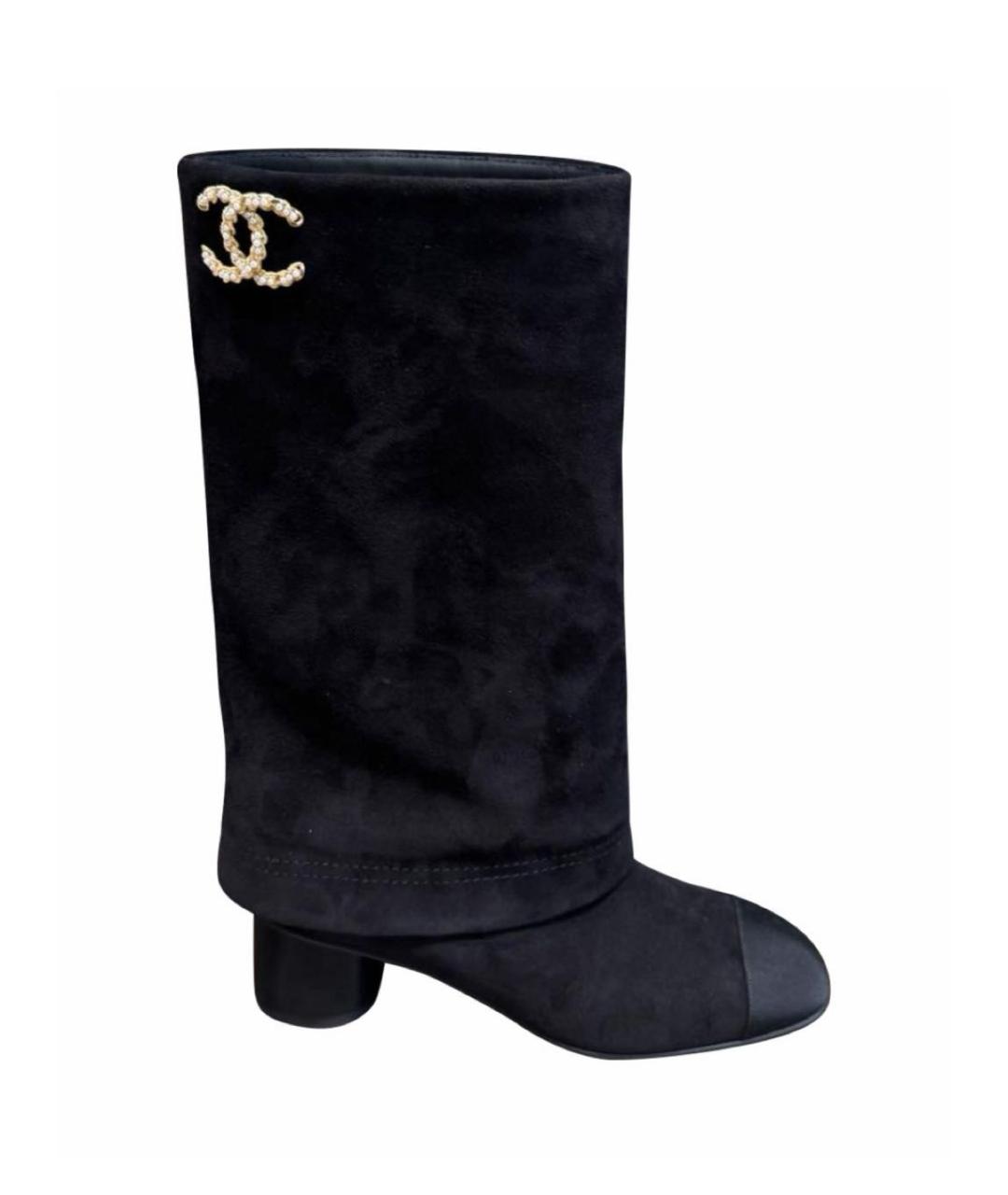CHANEL Черные замшевые сапоги, фото 2