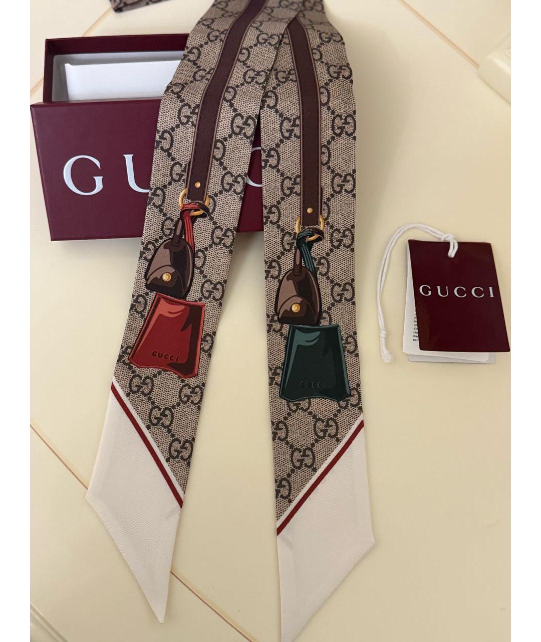 GUCCI Бежевый шелковый платок, фото 3