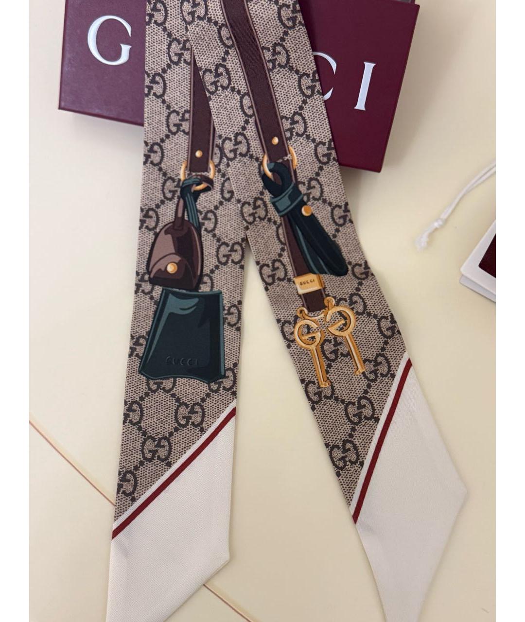 GUCCI Бежевый шелковый платок, фото 8