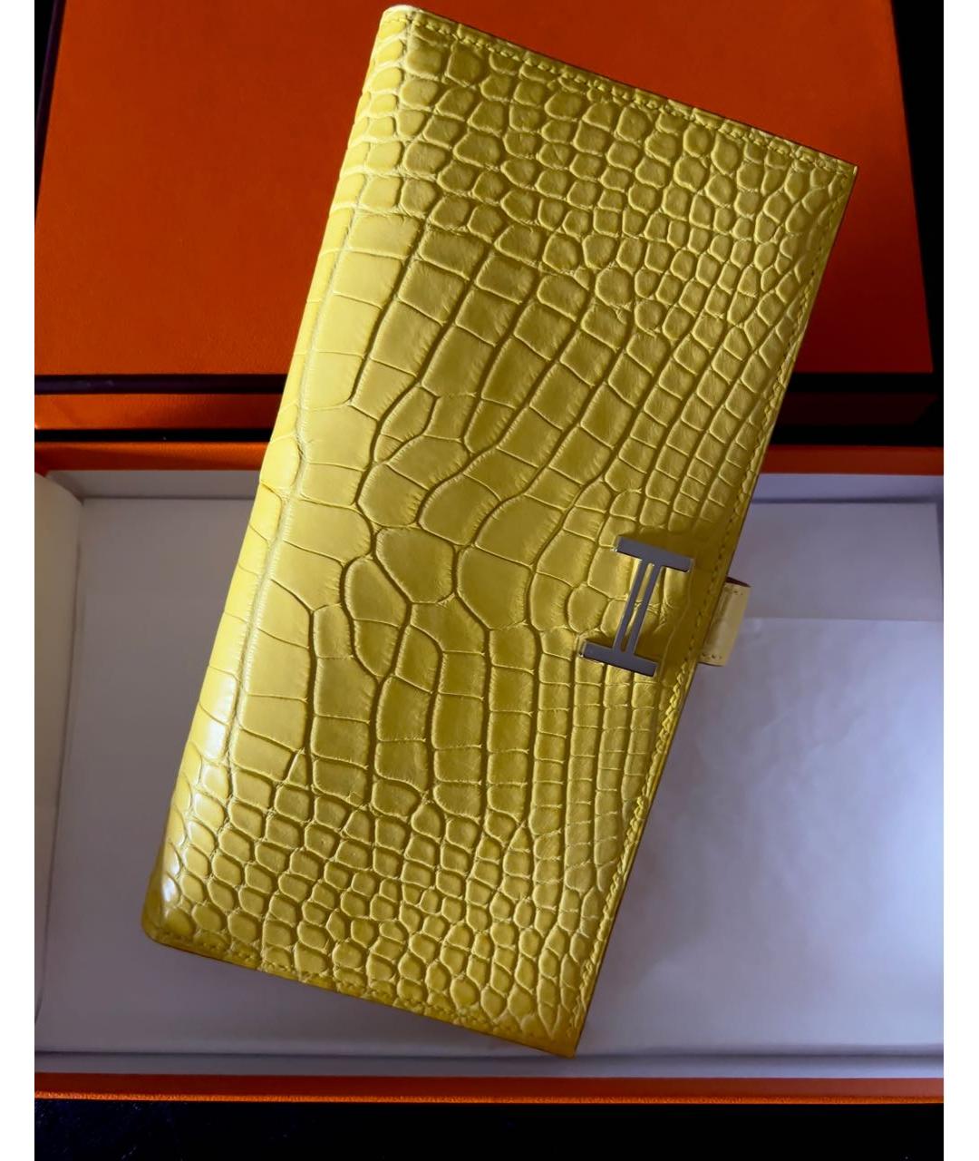 HERMES Желтый кошелек из экзотической кожи, фото 2