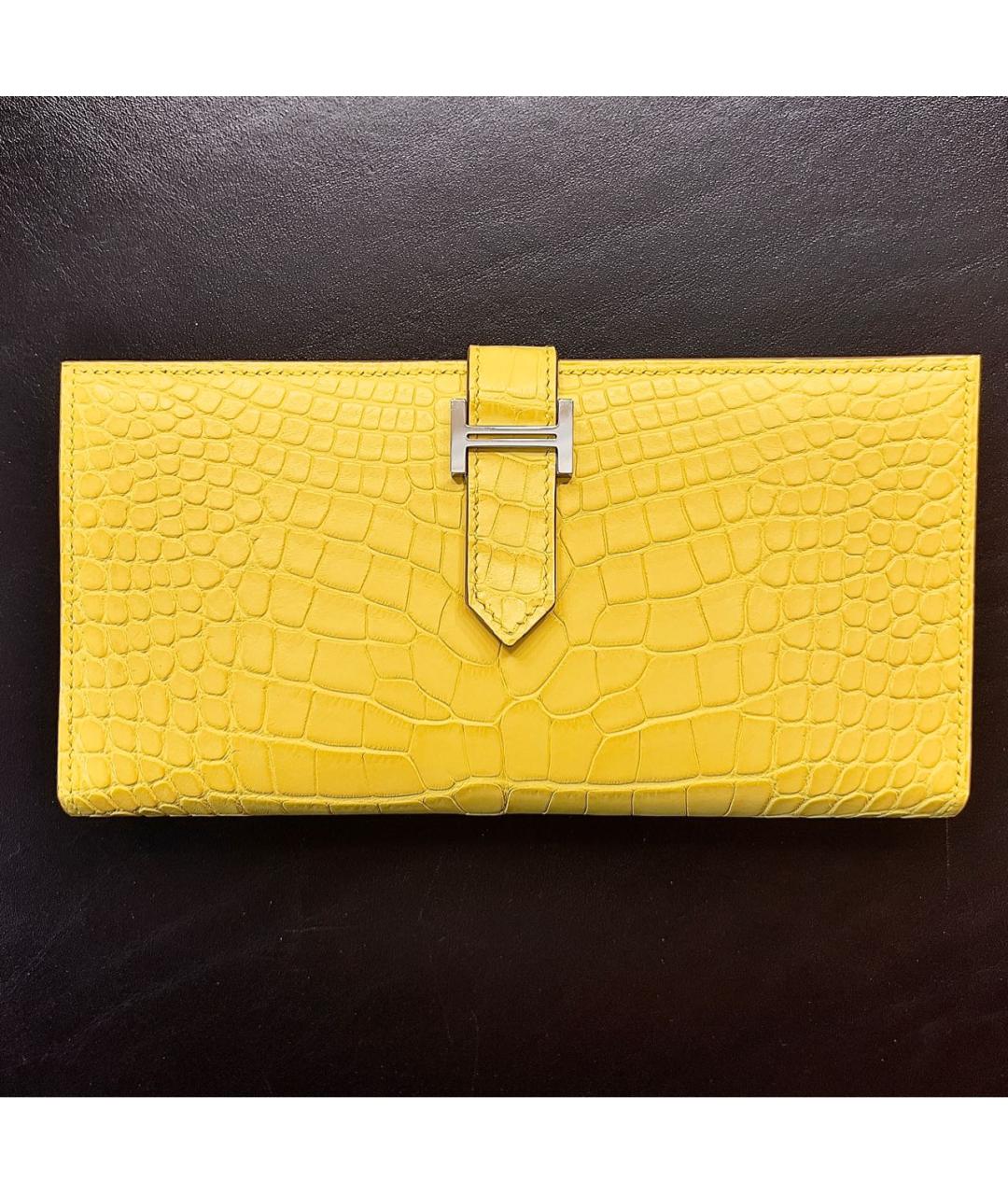 HERMES Желтый кошелек из экзотической кожи, фото 5