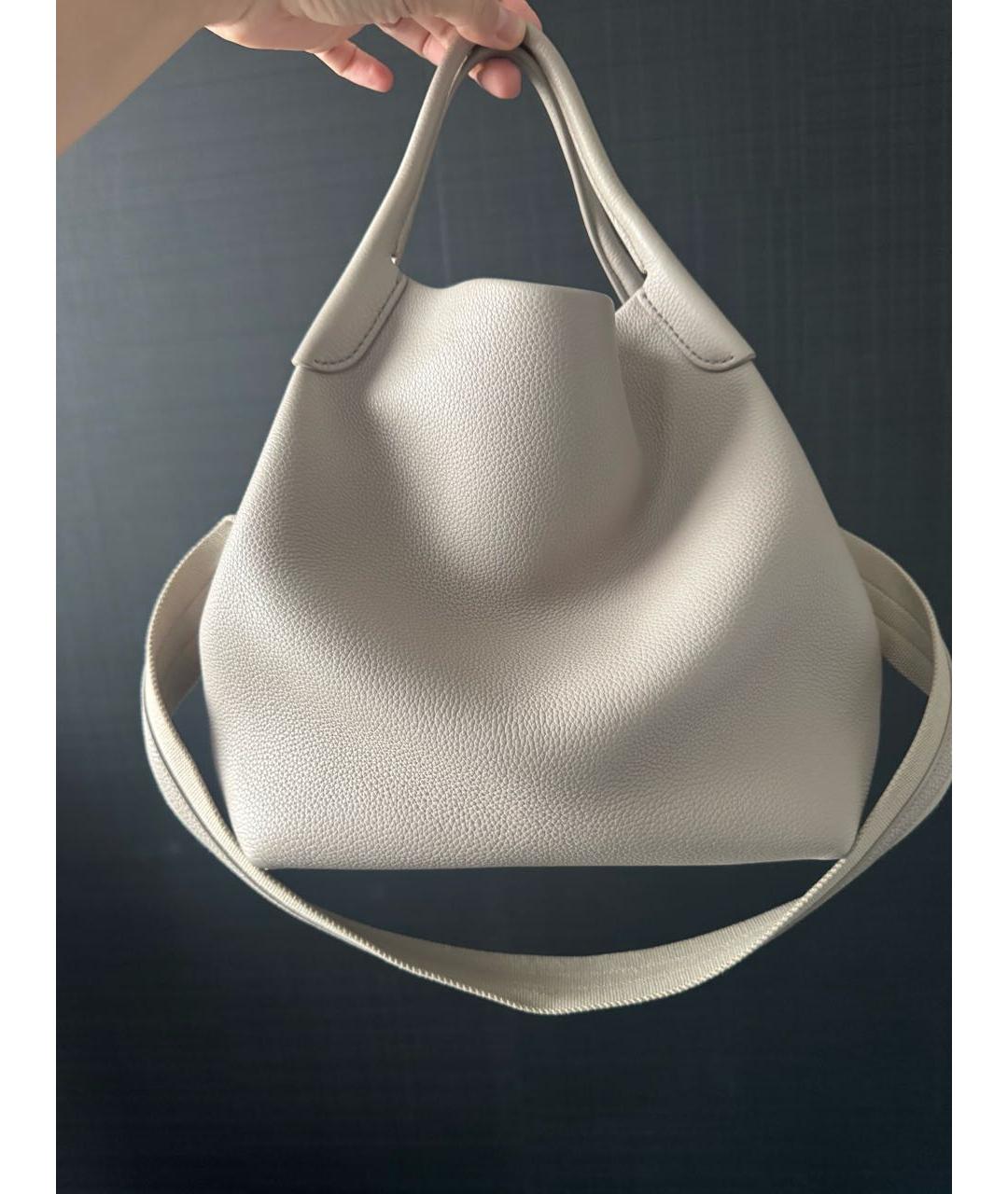 LORO PIANA Серая кожаная сумка тоут, фото 3