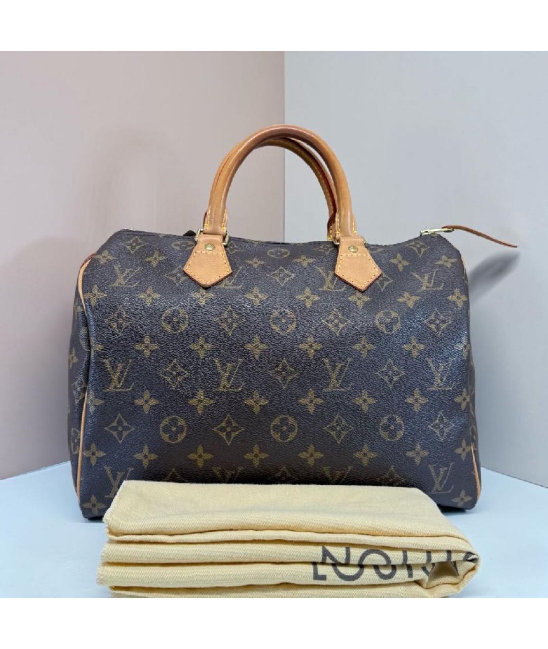 LOUIS VUITTON Коричневая кожаная сумка с короткими ручками, фото 2