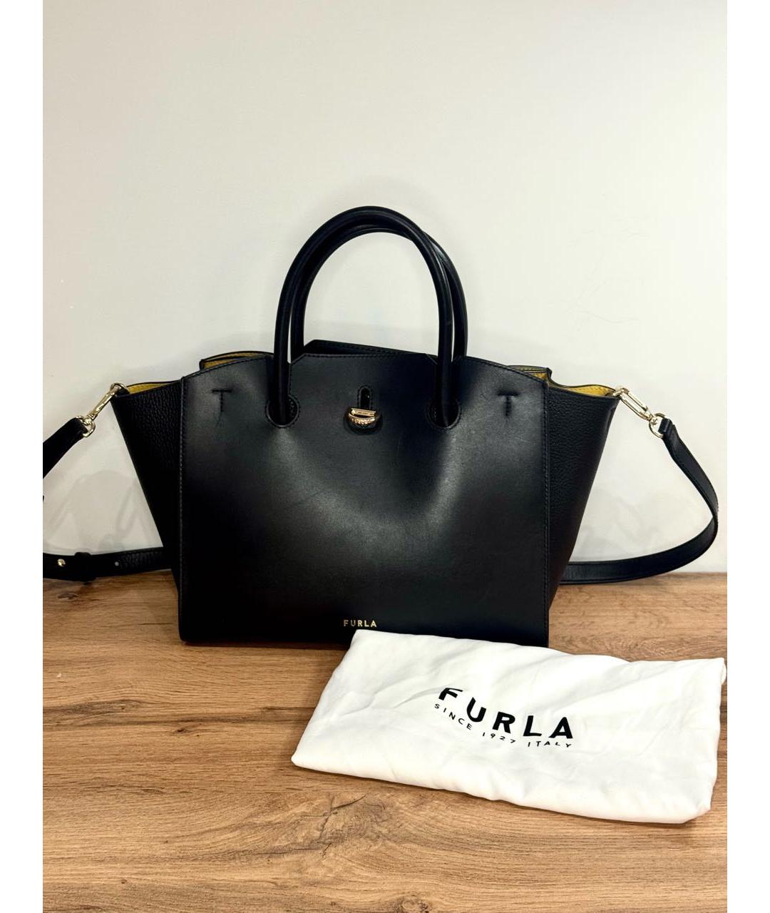 FURLA Черная кожаная сумка тоут, фото 6